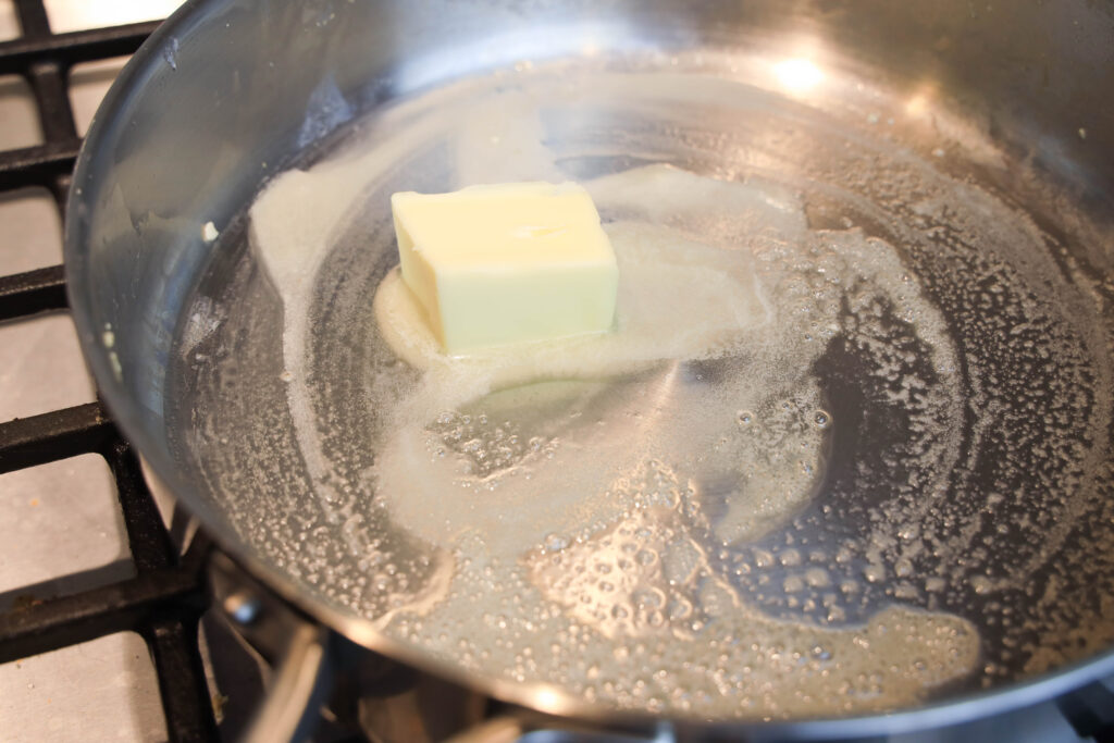 Melted butter in a pan