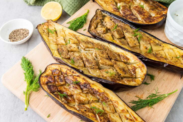 Grilled Eggplant with Garlic Dill Yogurt Sauce