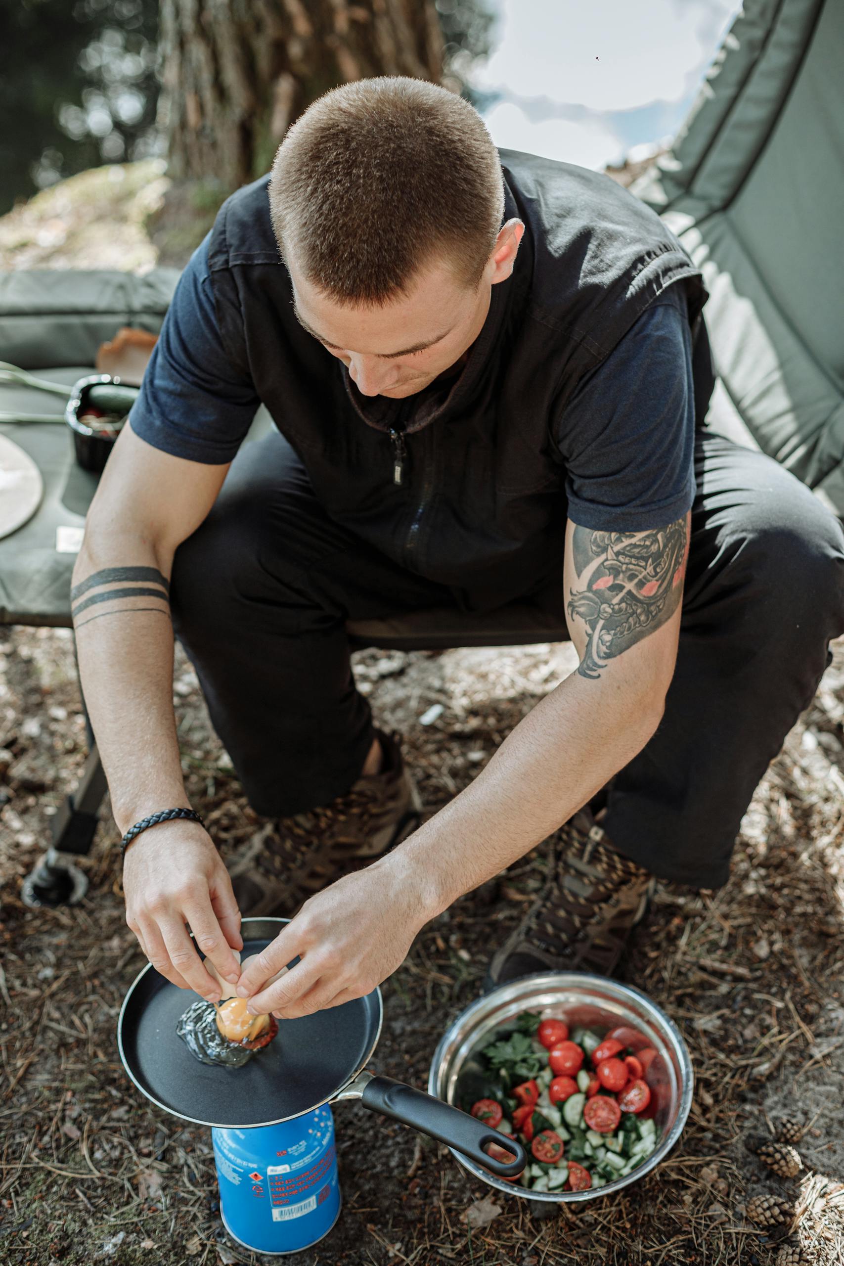Man Cooking an Egg